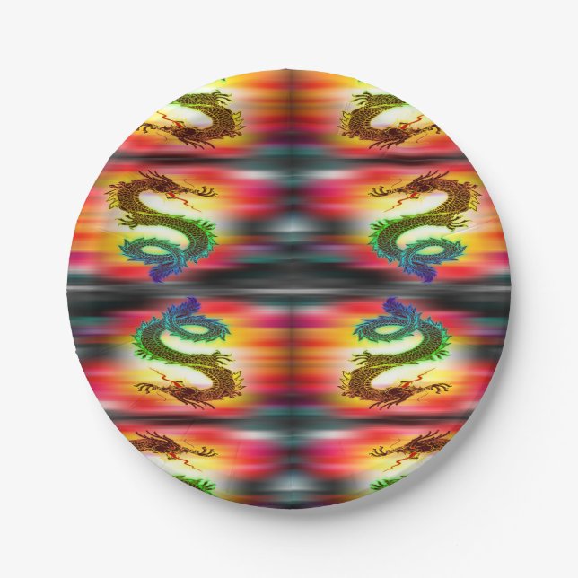 Rainbow dragons paper plate (Front)