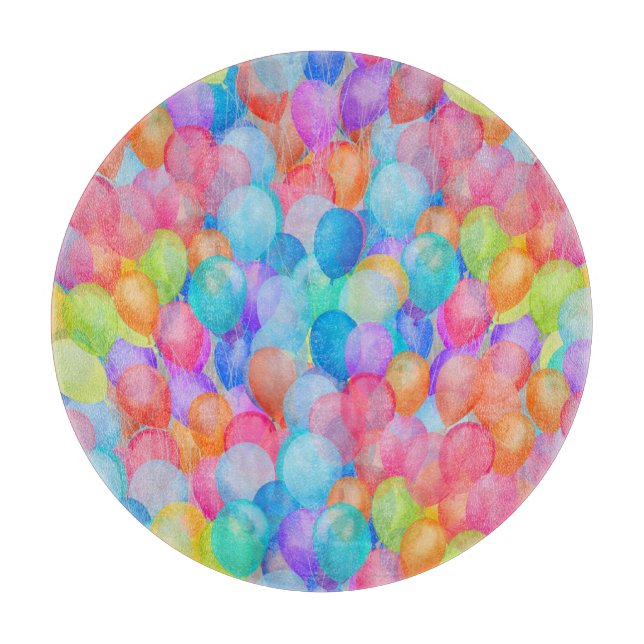 Rainbow Dreams: Watercolor Balloon Art Cutting Board (Front)