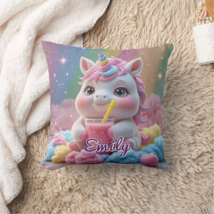 Rainbow Drink Unicorn Coussin - Nom modifiable