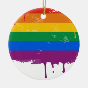 Rainbow drip ceramic ornament