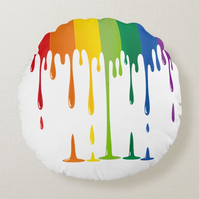 Rainbow Dripping Paint Liquid Abstract Art Round Pillow (Front)