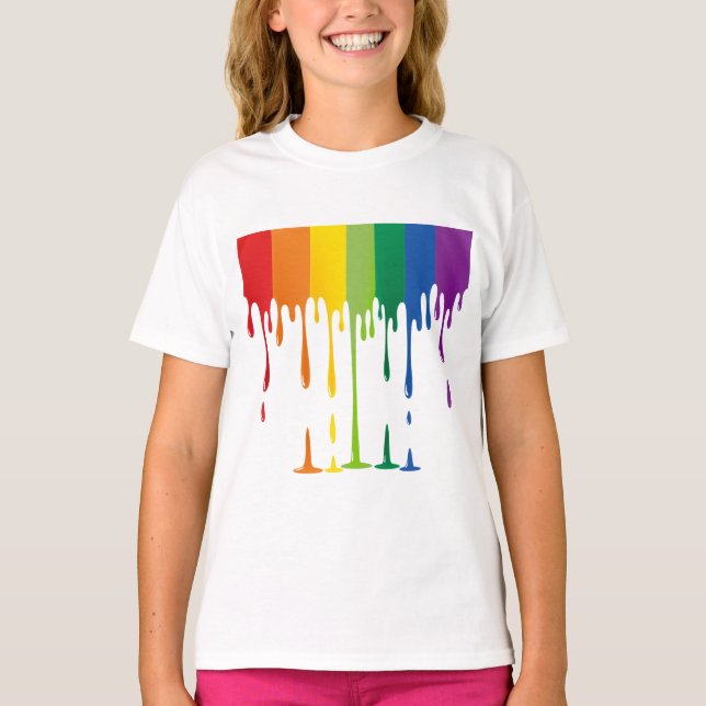 Rainbow Dripping Paint Liquid Abstract Art T-Shirt (Front)