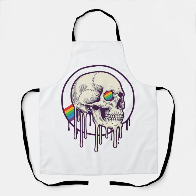 Rainbow Dripping Skull Vintage Engraving Design_1 Apron (Front)