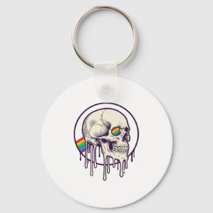 Rainbow Dripping Skull Vintage Engraving Design_1 Keychain