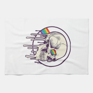 Rainbow Dripping Skull Vintage Engraving Design_1 Kitchen Towel