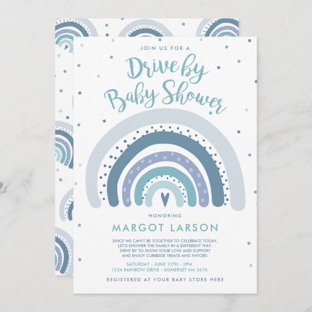 Rainbow Drive By Baby Shower Muted Tones Rainbow Invitation (Front/Back)