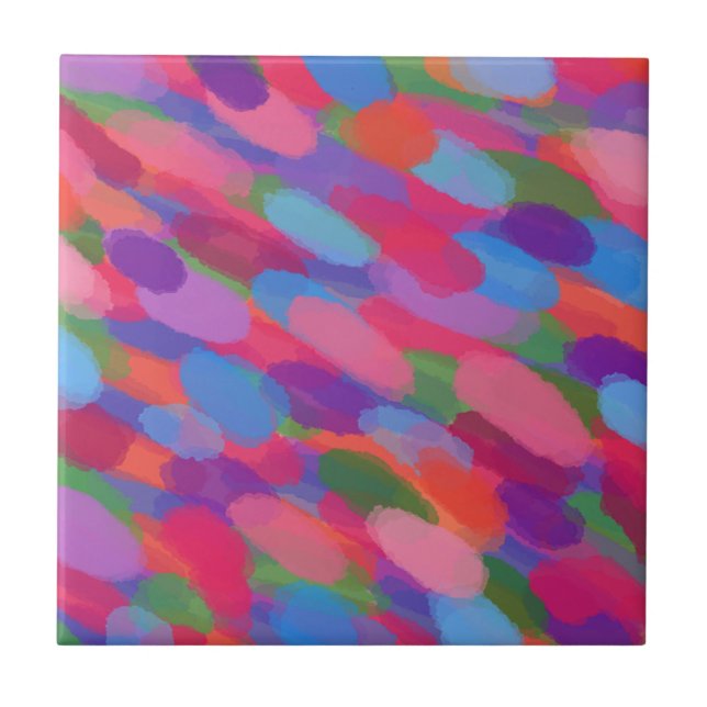 Rainbow Droplets Colourful Abstract Pattern Tile (Front)
