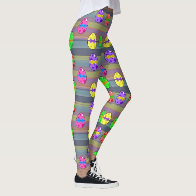 Rainbow Dyed Easter Eggs and Stripes Leggings (Right)