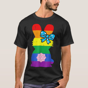 Rainbow Easter Bunny Ribbon Cute Rabbit Gay Pride T-Shirt