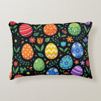 Rainbow Easter Eggs & Flowers Accent Pillow