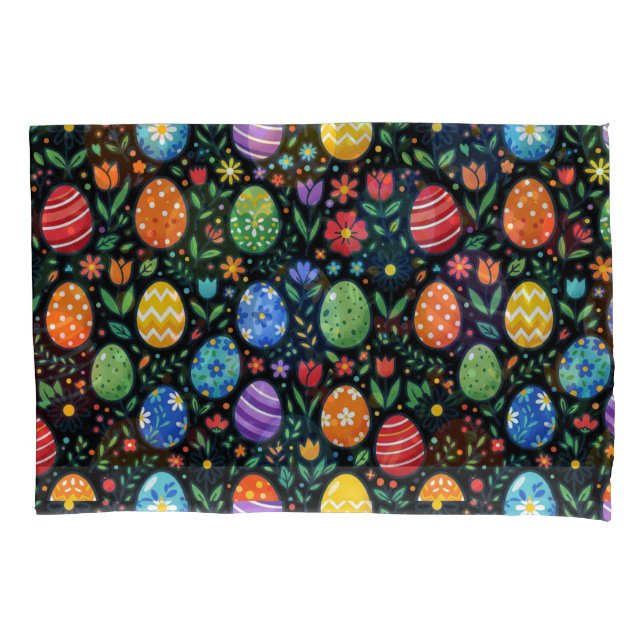 Rainbow Easter Eggs & Flowers Pillowcase (Front)