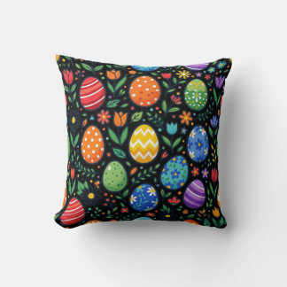 Rainbow Easter Eggs & Flowers Throw Pillow