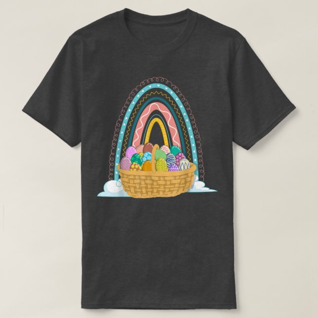 Rainbow Easter Holiday Easter Eggs Basket Happy Ea T-Shirt (Design Front)