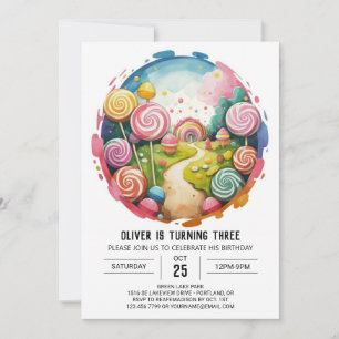 Rainbow Editable Lollipop Birthday Invitation