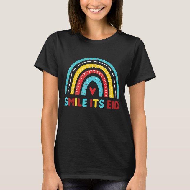 Rainbow Eid Alfitr Mubarak Happy Muslim Eid Mubara T-Shirt (Front)