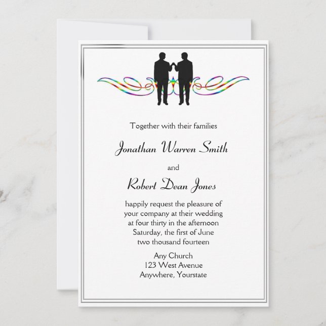 Rainbow Elegance Gay Groom Faire-part de mariage (Devant)
