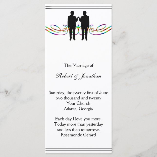 Rainbow Elegance Groom Gay Wedding Program (Front)