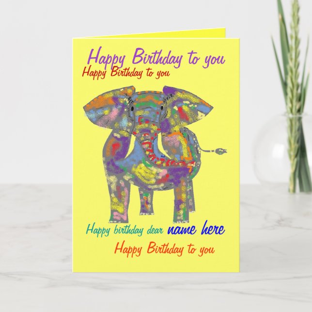 Rainbow Elephant carte d'anniversaire personnalisé (Devant)