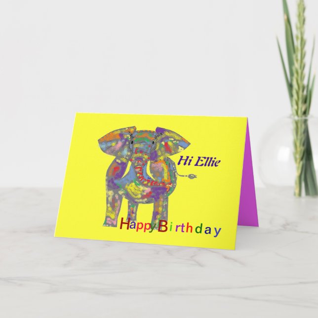 Rainbow Elephant, personnaliser de carte d'anniver (Devant)