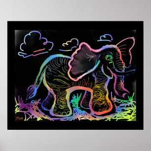 Rainbow Elephant Sketch Art Print