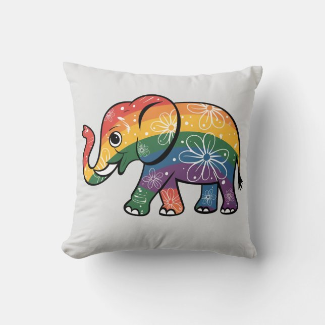 Rainbow Elephant Throw Pillow (Front)