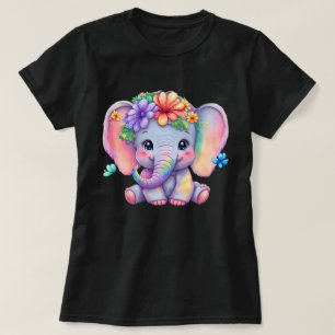  Rainbow Elephant With Floral Crown And Butterfly T-Shirt
