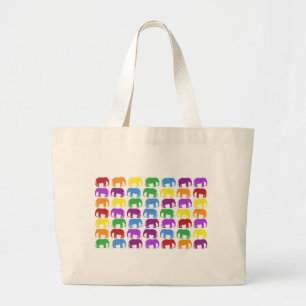 Rainbow Elephants Classy Designer Large Tote Bag