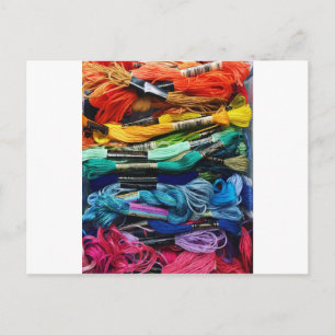 Rainbow Embroidery Floss Threads Sewing Postcard