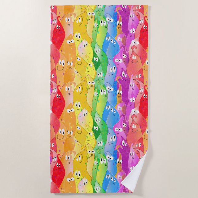 Rainbow Emoting Blob Cute Monsters in Pride Colour Beach Towel (Front)