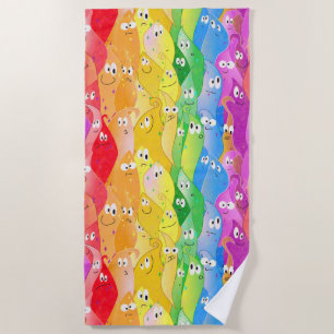 Rainbow Emoting Blob Cute Monsters in Pride Colour Beach Towel