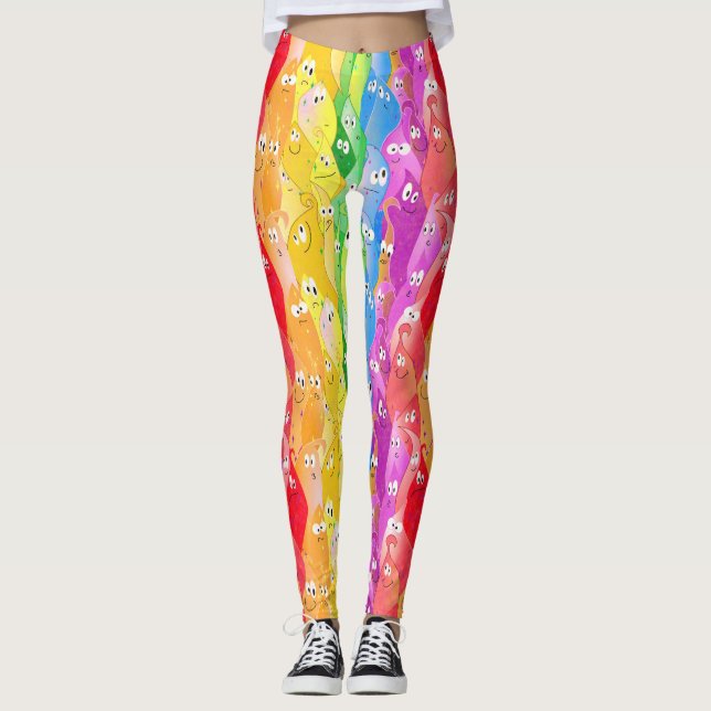 Rainbow Emoting Blob Cute Monsters in Pride Colour Leggings (Front)
