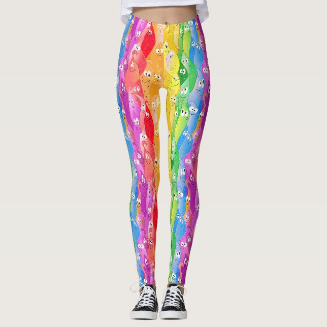 Rainbow Emoting Blob Cute Monsters in Pride Colour Leggings (Front)