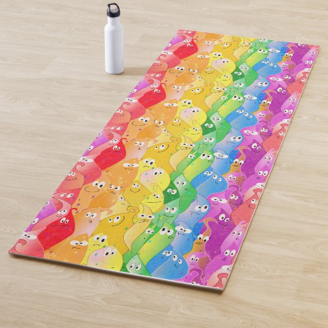 Rainbow Emoting Blob Cute Monsters in Pride Colour Yoga Mat (In Situ)