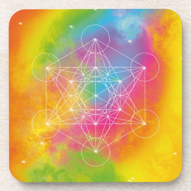 Rainbow Energy – Metatron’s Cube Sacred Geometry Coaster (Front)