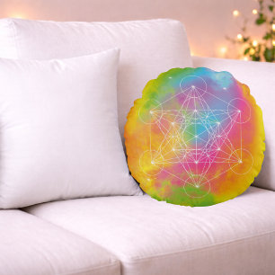 Rainbow Energy – Metatron’s Cube Sacred Geometry Round Pillow
