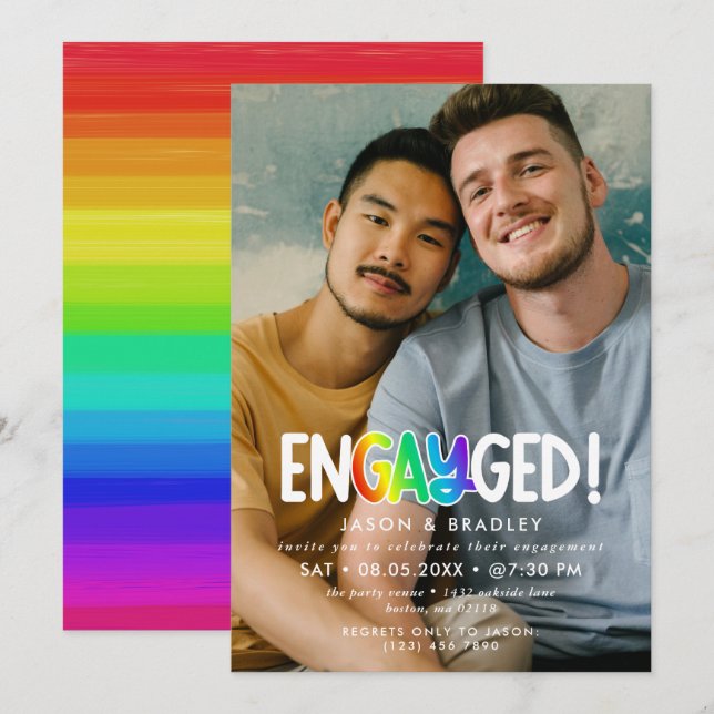 Rainbow Engayged Big Photo Gay Engagement Party Invitation (Front/Back)