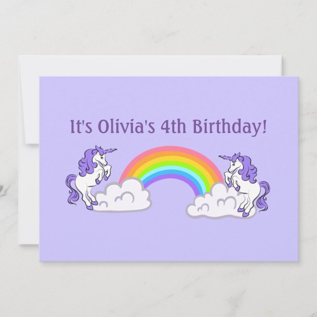 Rainbow et Unicorns Design Flat Invitation (Devant)