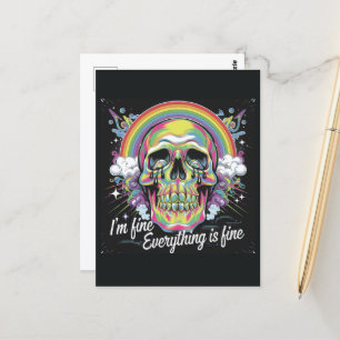 Rainbow Everything is Fine Crying Skull Postcard