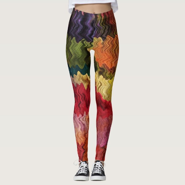 Rainbow Fabric Abstract Pattern Leggings (Front)