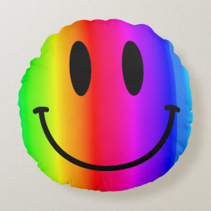 Rainbow Face Round Throw Pillow