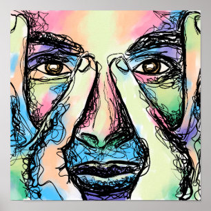 RAINBOW FACE SCRIBBLE ART POSTER