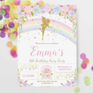Rainbow Fairy Anniversaire Fête Invitation Fille