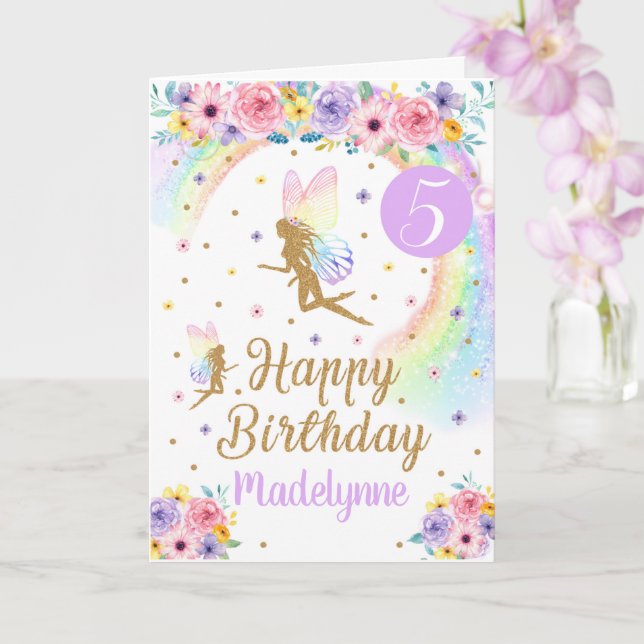 Rainbow Fairy Birthday Card (Orchid)