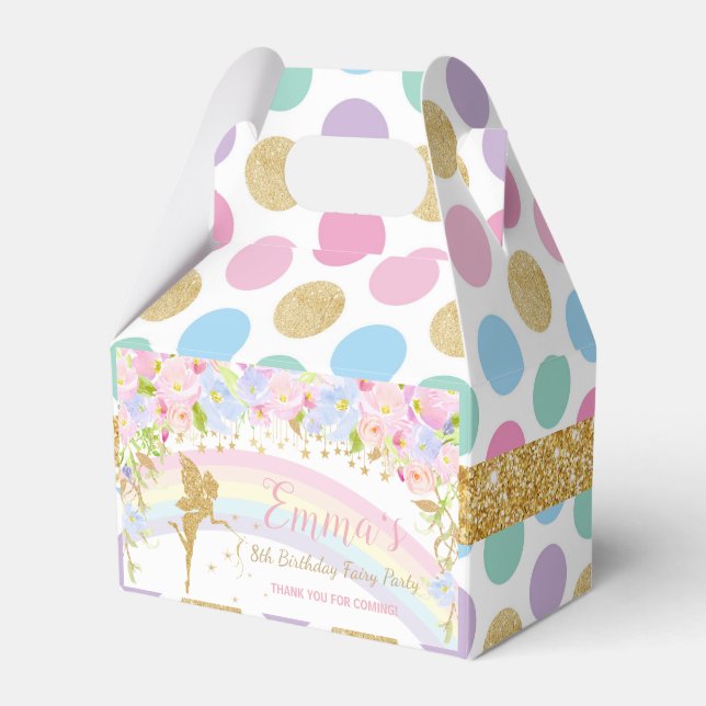 Rainbow Fairy Birthday Party Baby Shower Thank You Favor Box (Front Side)
