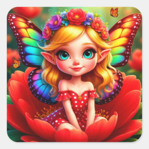 Rainbow Fairy For Magical Garden Lovers Square Sticker