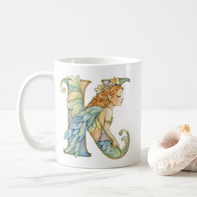 Rainbow Fairy Initial 'K' Coffee Mug (With Donut)