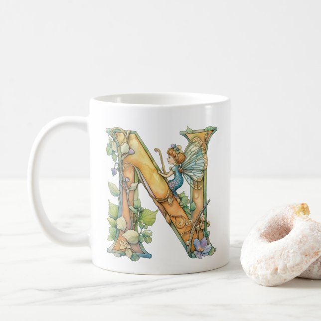 Rainbow Fairy Initial 'N' Coffee Mug (With Donut)
