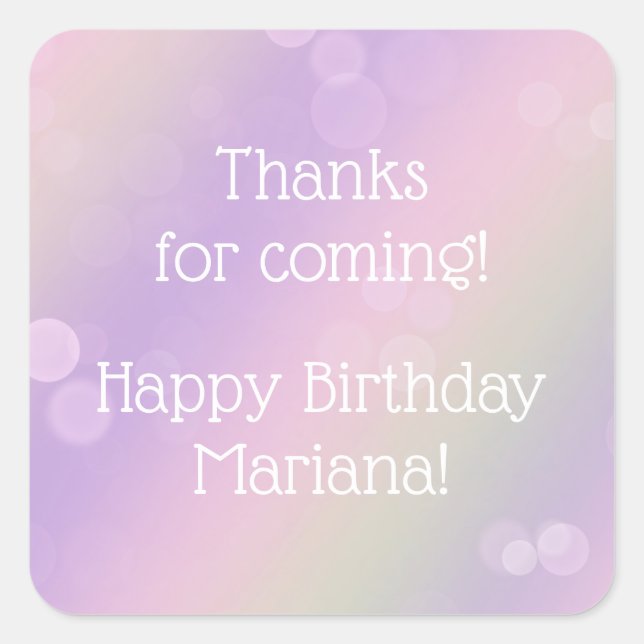 Rainbow Fairy Lights Girl Birthday Party Square Sticker (Front)