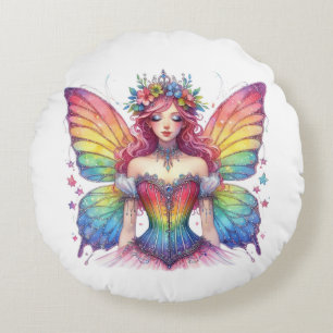rainbow fairy round pillow