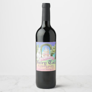 Rainbow Fairy Tale Castle & White Horse Watercolor Wine Label